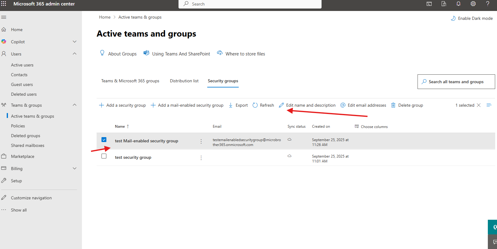 mail-enabled security group