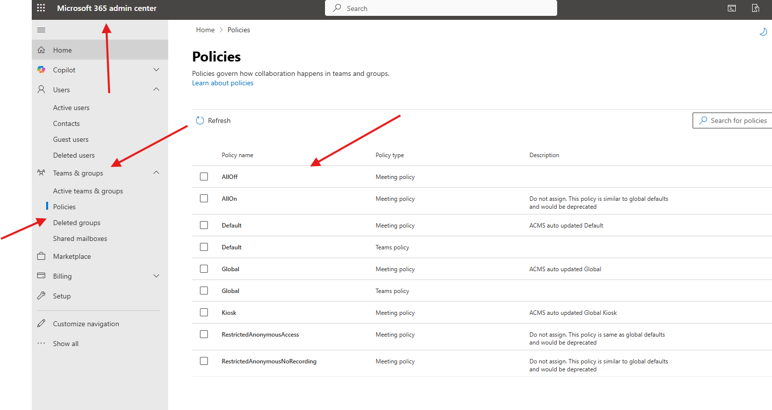 policies in O365