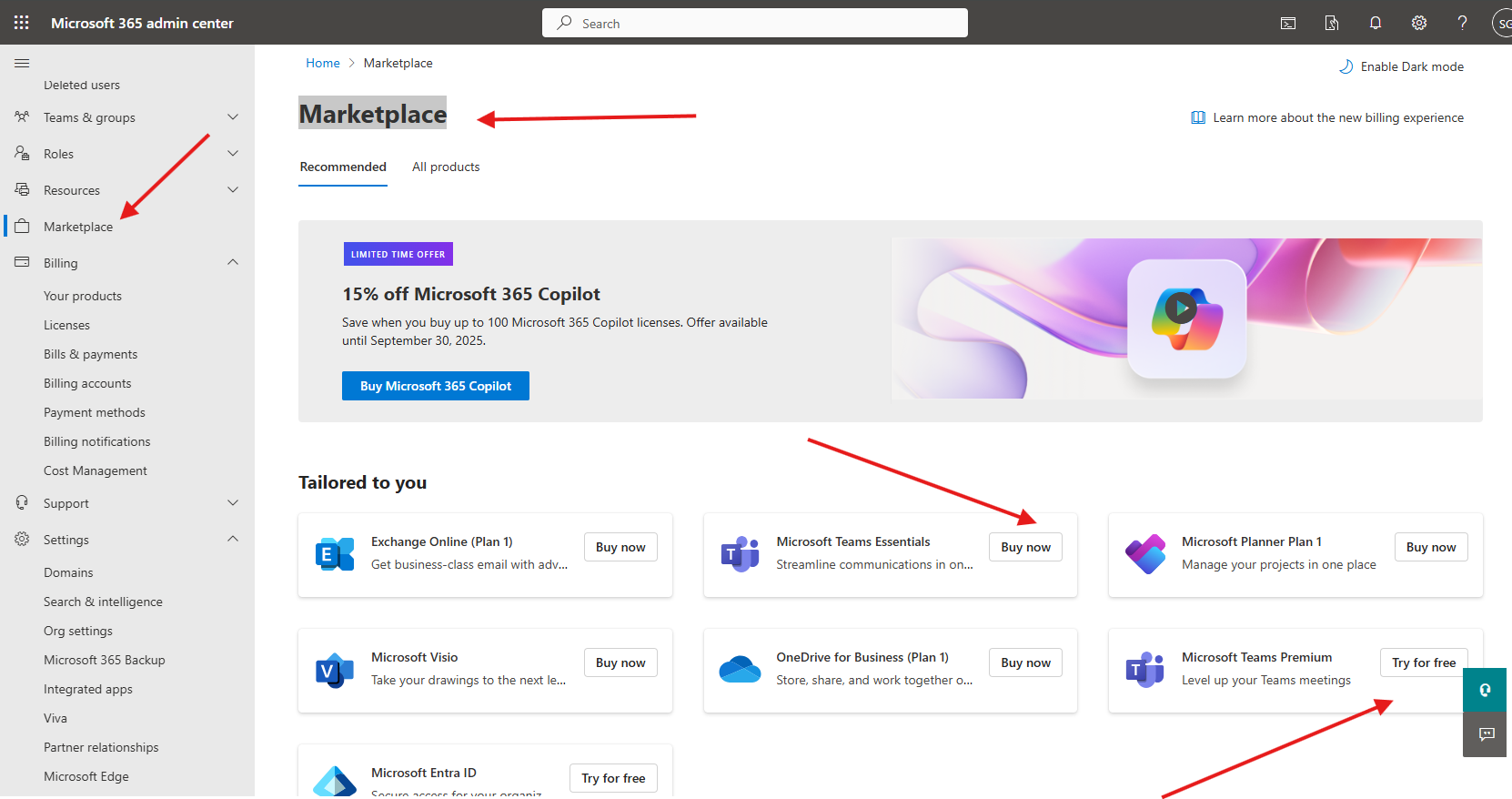 Marketplace & Billing in O365