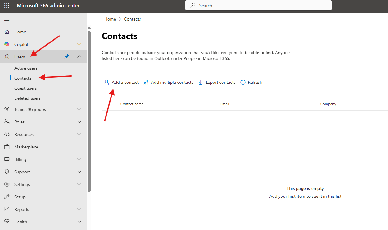 contacts in O365