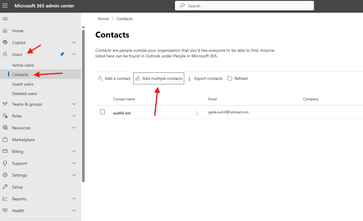How to add multiple contacts in O365
