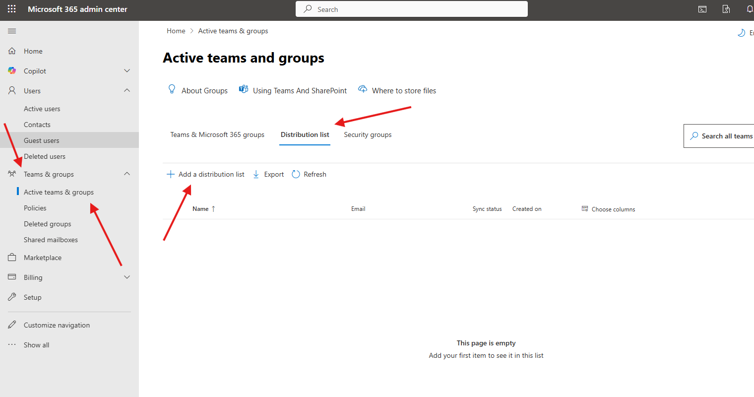 distribution list in O365