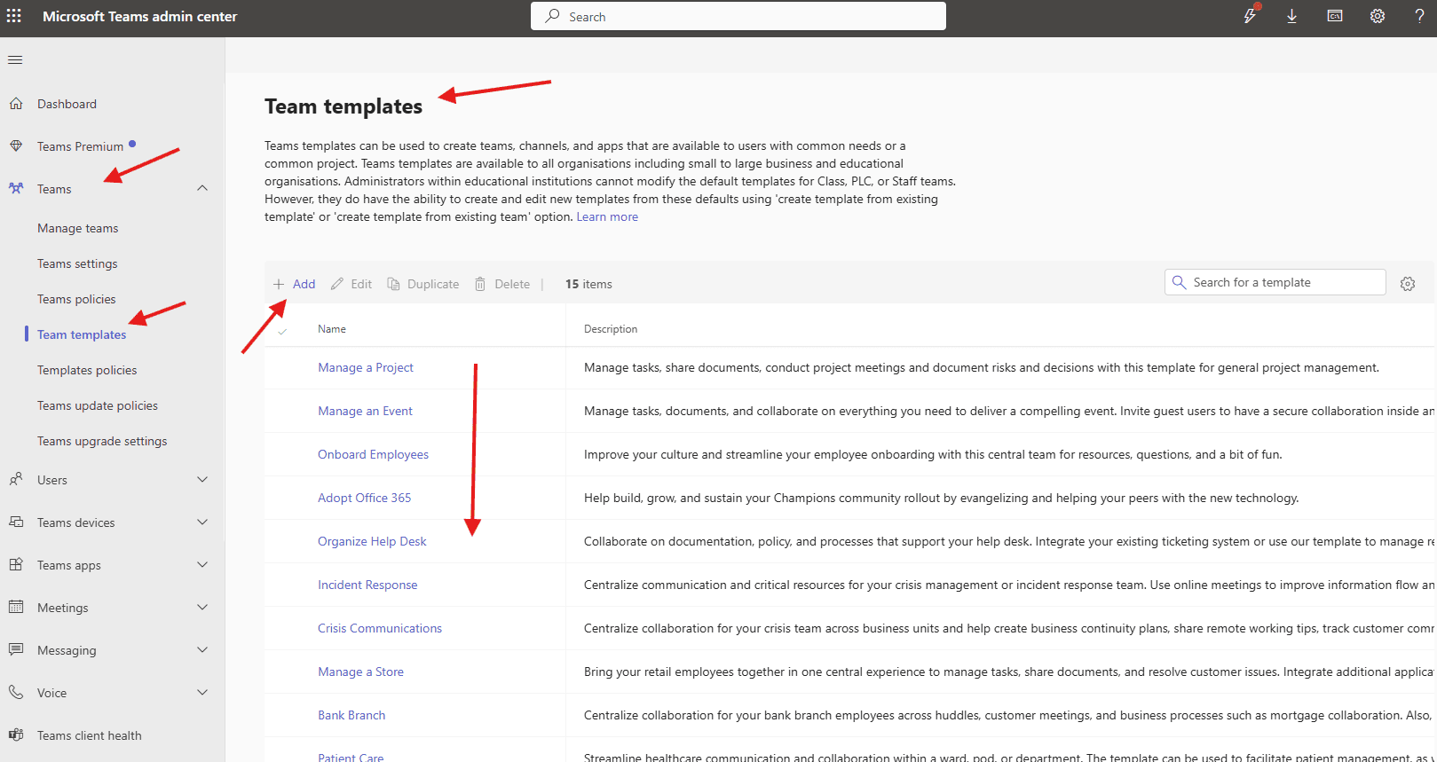 How to create Team templates using Teams admin center
