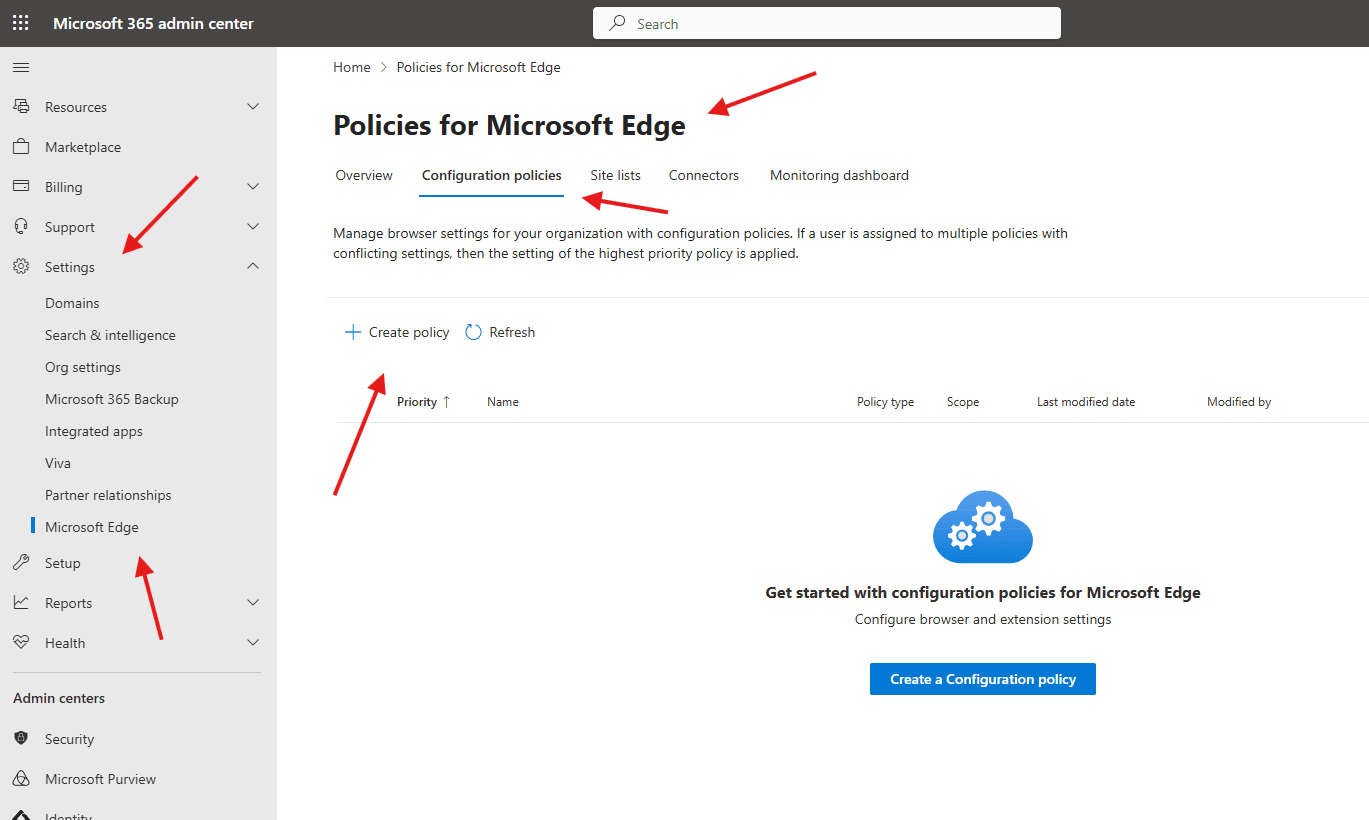 How to create Policies for Microsoft Edge in O365
