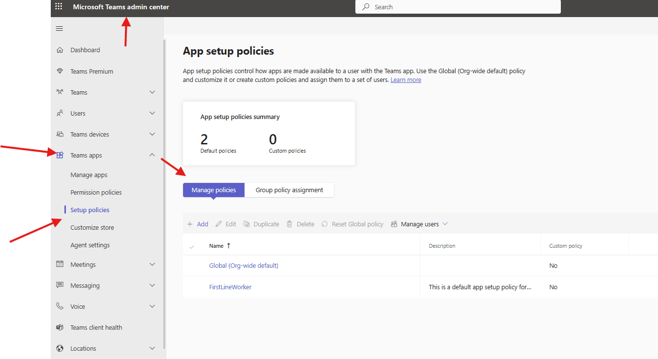 App setup policies in Microsoft Teams
