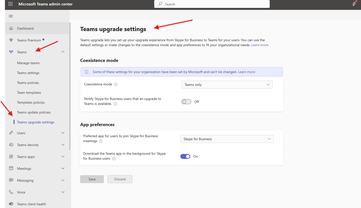 How to create Teams upgrade settings in TAC