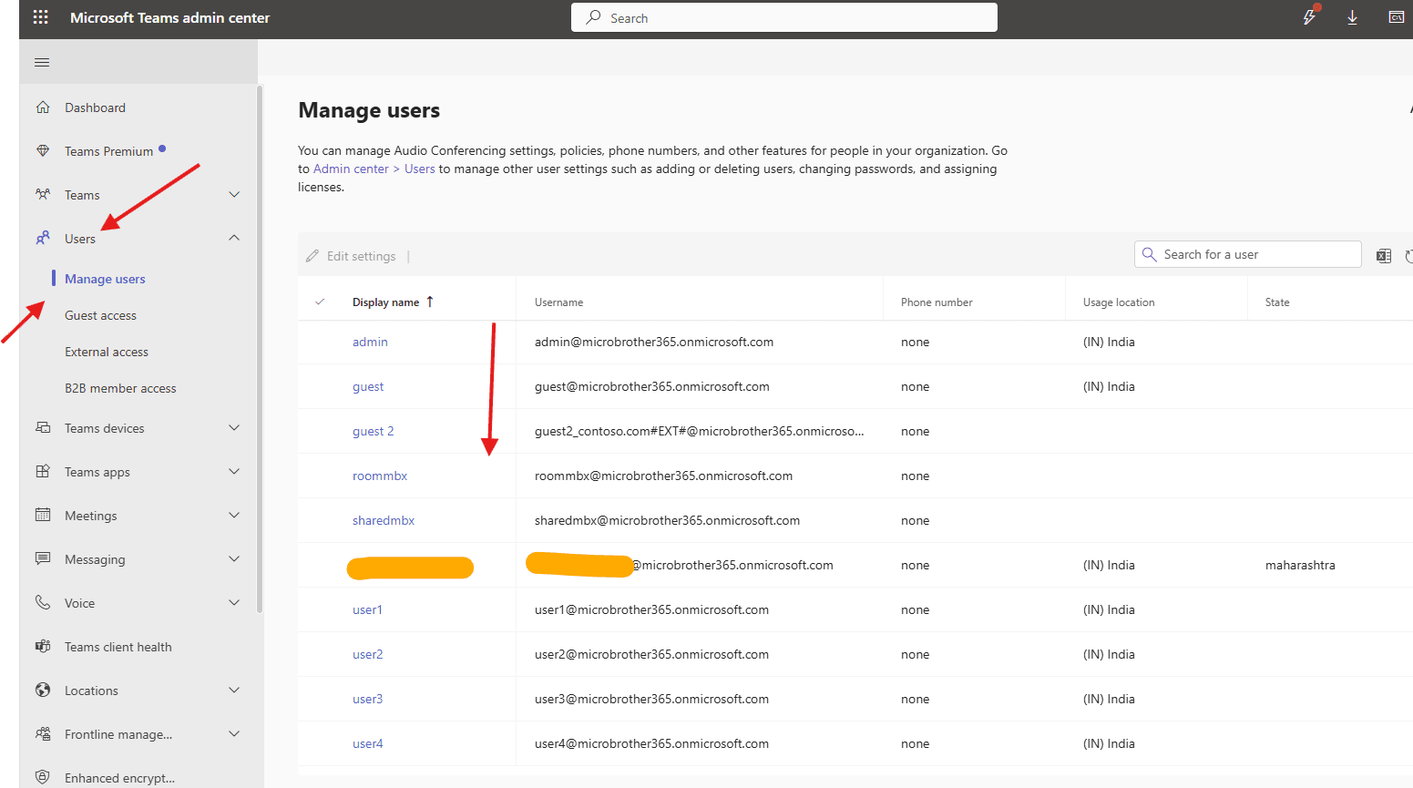 Quick way to manage users in Teams admin center