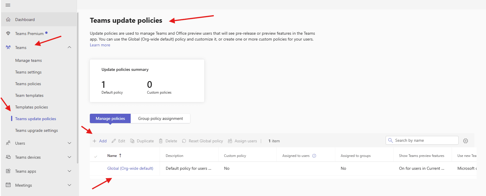 How to create Teams update policies in Teams admin center