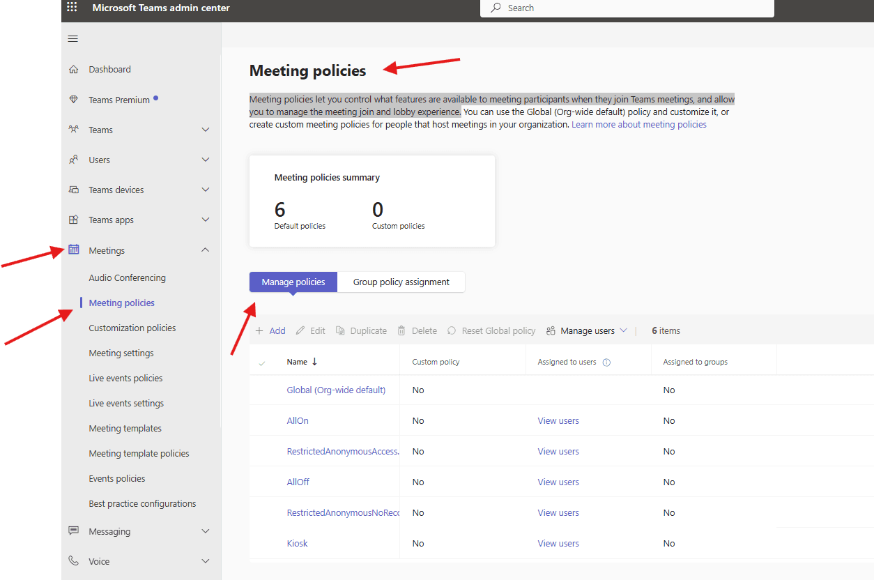 How to create Meeting policies in Teams admin center