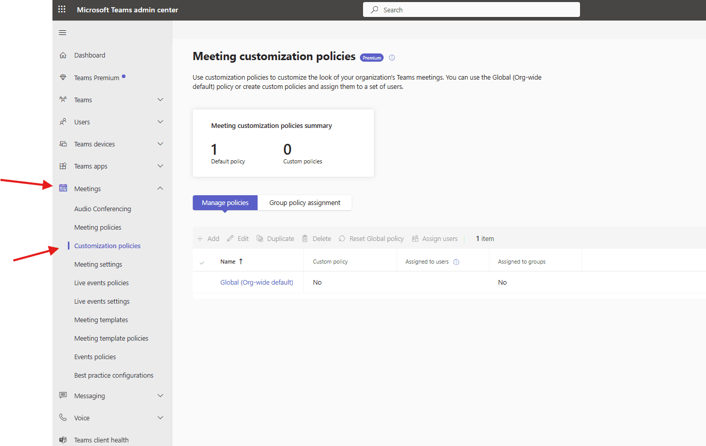 Meeting customization policies in Teams admin center