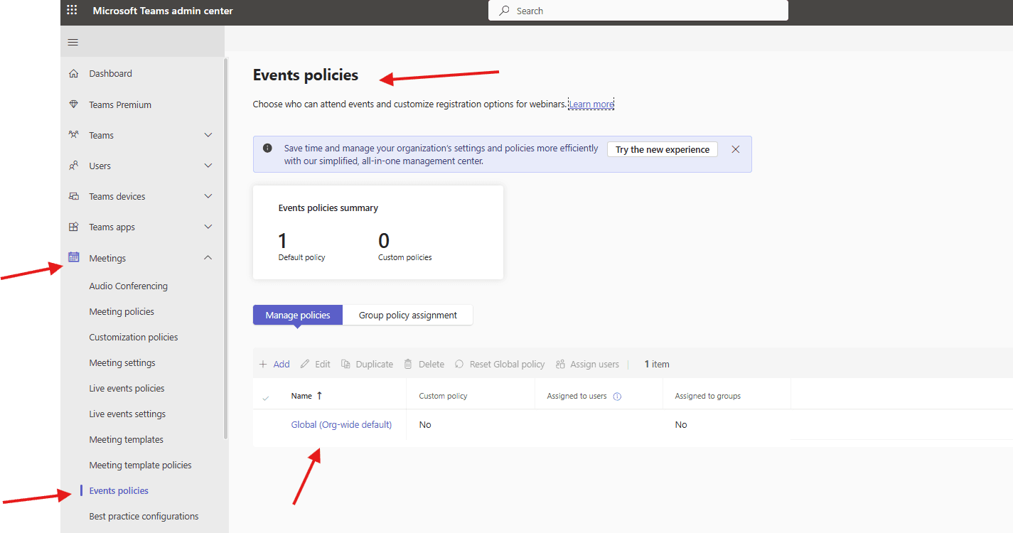 Events policies in Microsoft Teams