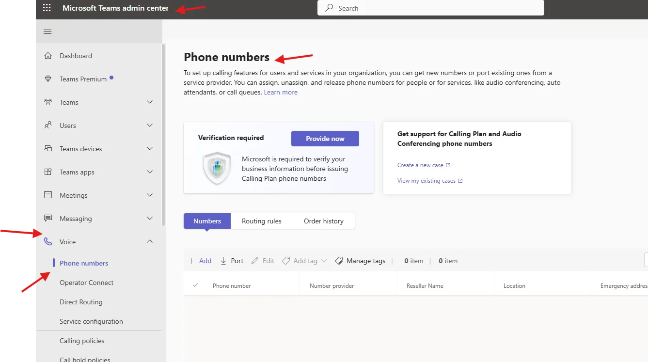 Phone numbers in Microsoft Teams