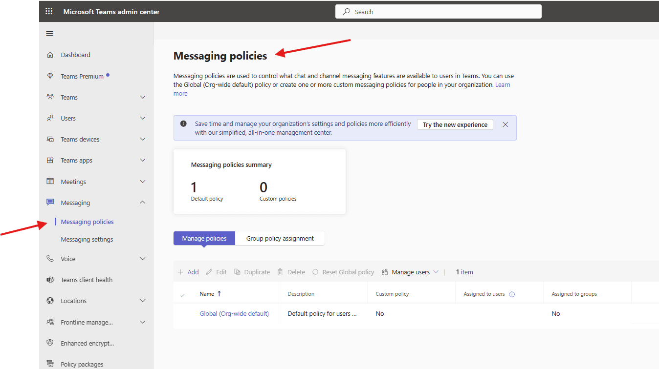 Messaging policies in Microsoft Teams