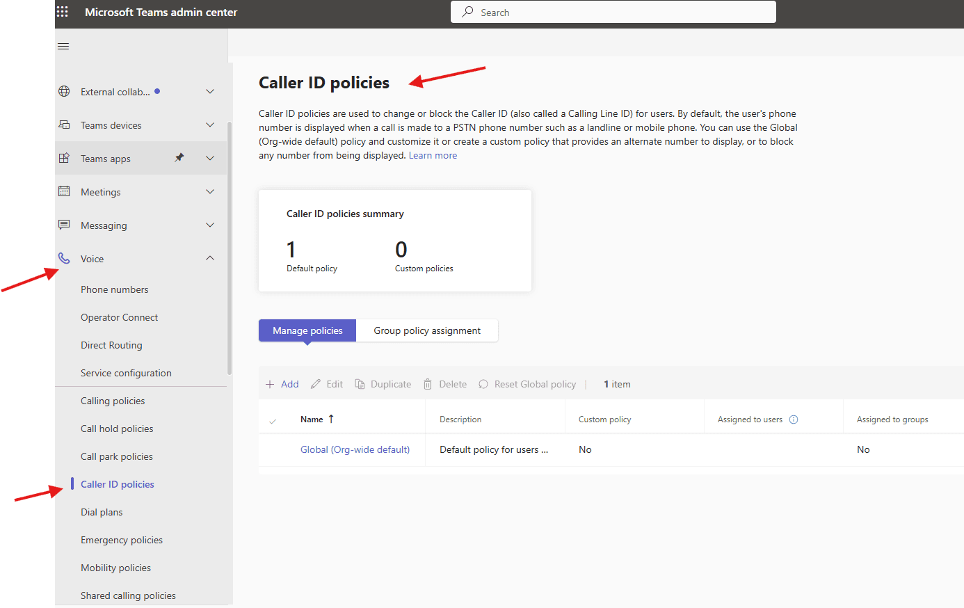 Caller ID policies in Microsoft Teams