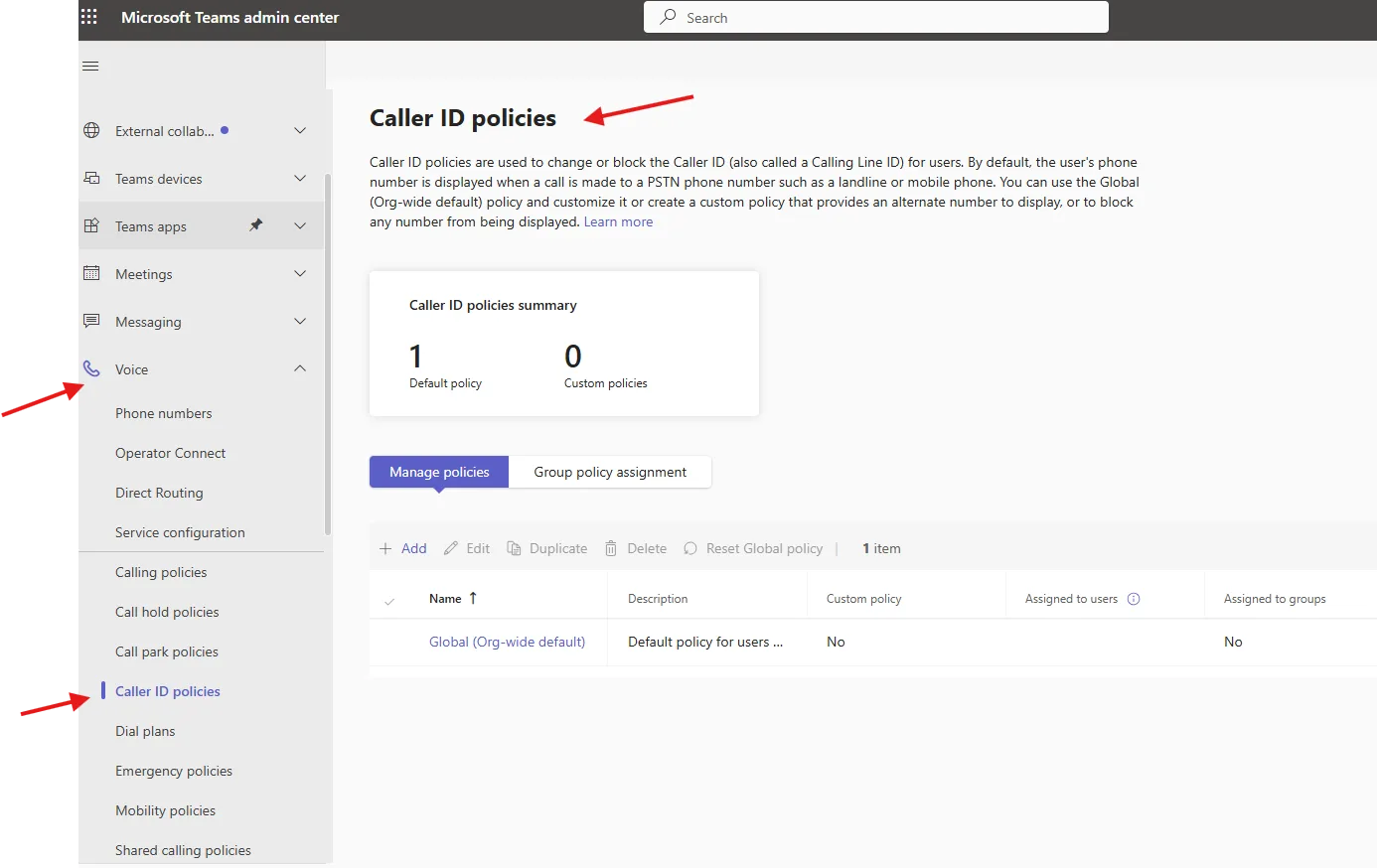 Caller ID policies in Microsoft Teams