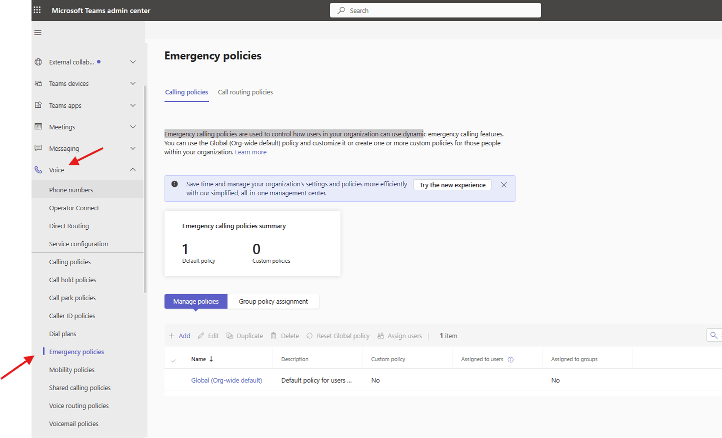 Emergency calling policies in Microsoft Teams