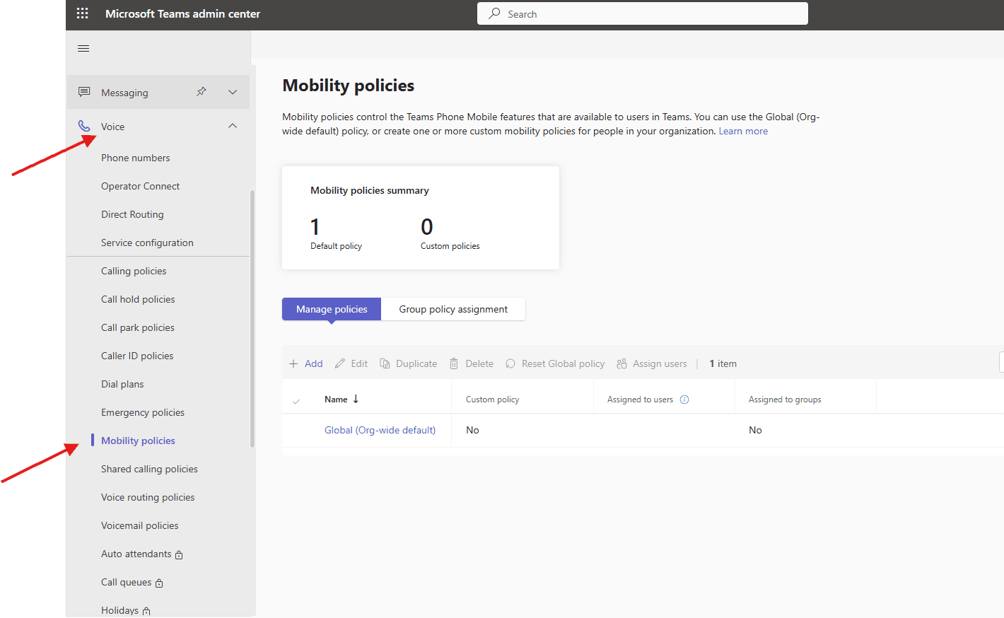 Mobility policies in MS Teams