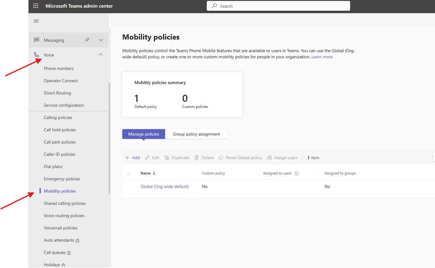 Mobility policies in MS Teams