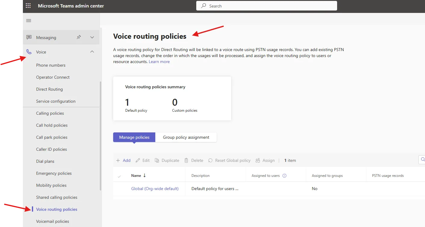 Voice routing policies in Microsoft Teams