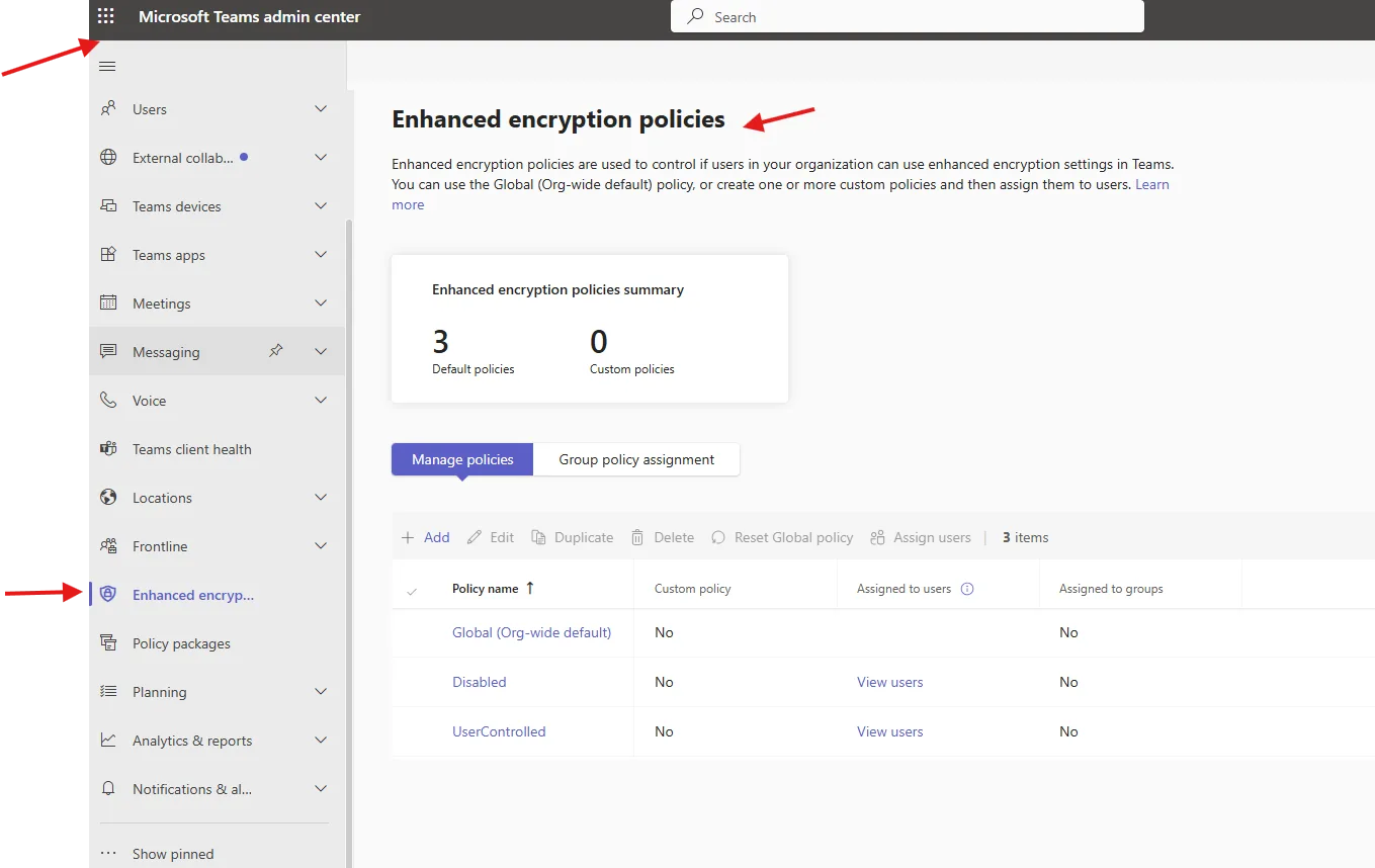 Enhanced encryption policies in Microsoft Teams