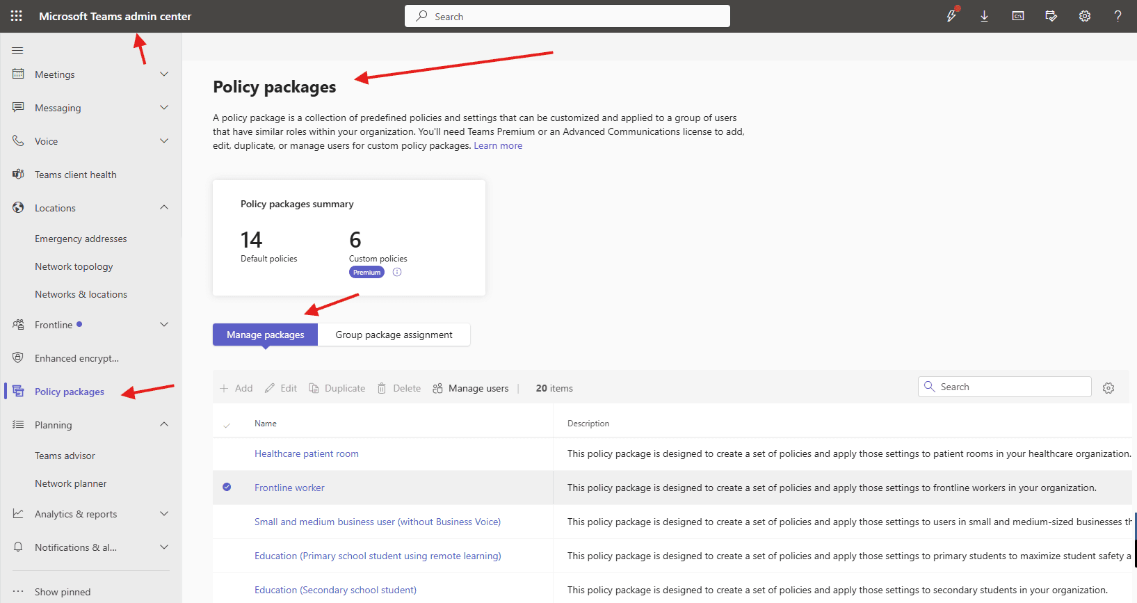 How to create policy packages in MS Teams